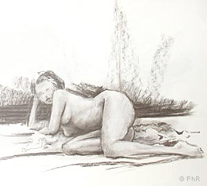 nu, femme, modèle, dessin, fusain