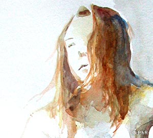 nu, femme, modèle, aquarelle