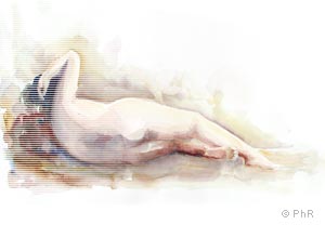 nu, femme, modèle, aquarelle